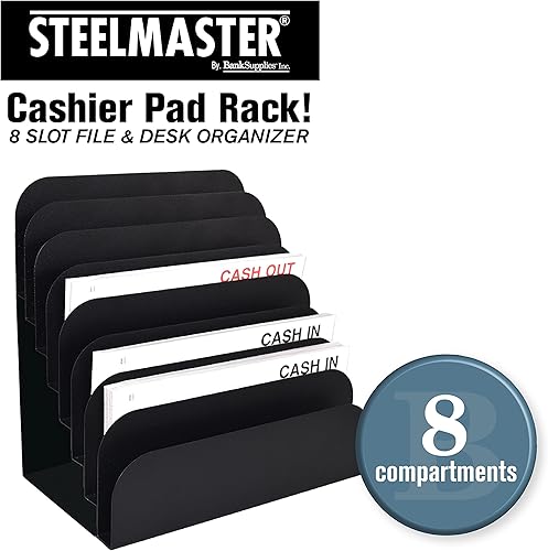 Miniatura 2 de BankSupplies STEELMASTER - Estante de acero para cajero, organizador de 8 ranuras para archivos y escritorio, organizador de papel, acabado de