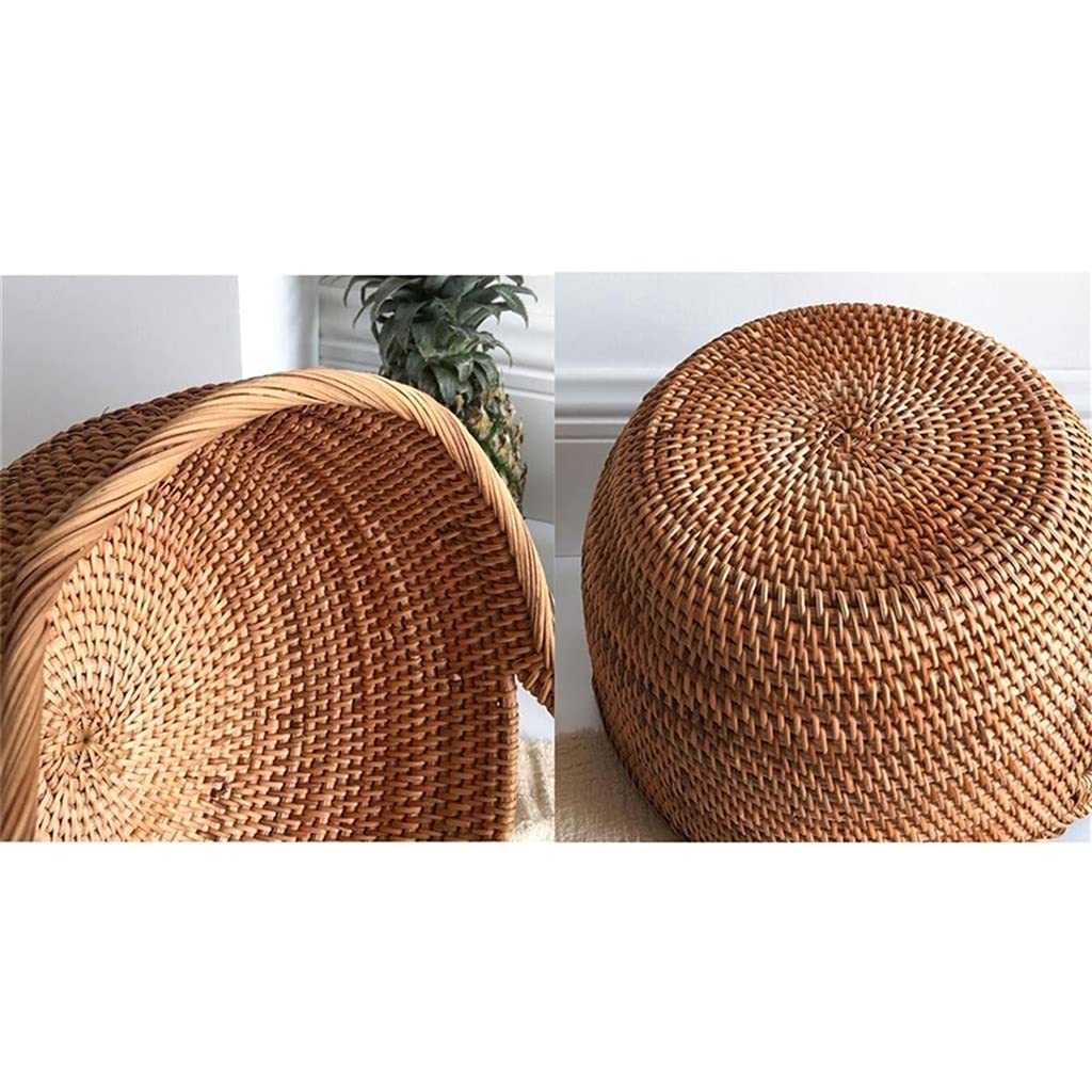 Cesta de Picnic Almacenamiento de Alimentos Creativo Cesta de Picnic Cesta de Mimbre Redonda con asa Cesta de Almacenamiento de ratán Cesta de Frutas y Verduras Cesta de Almacenamiento para Camping y
