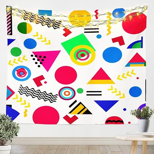 Memphis Tapiz retro hipster, tapiz de pared retro de los años 80 y 90, tapices de hip hop, coloridos arte pop para colgar, arte de pared pequeño de