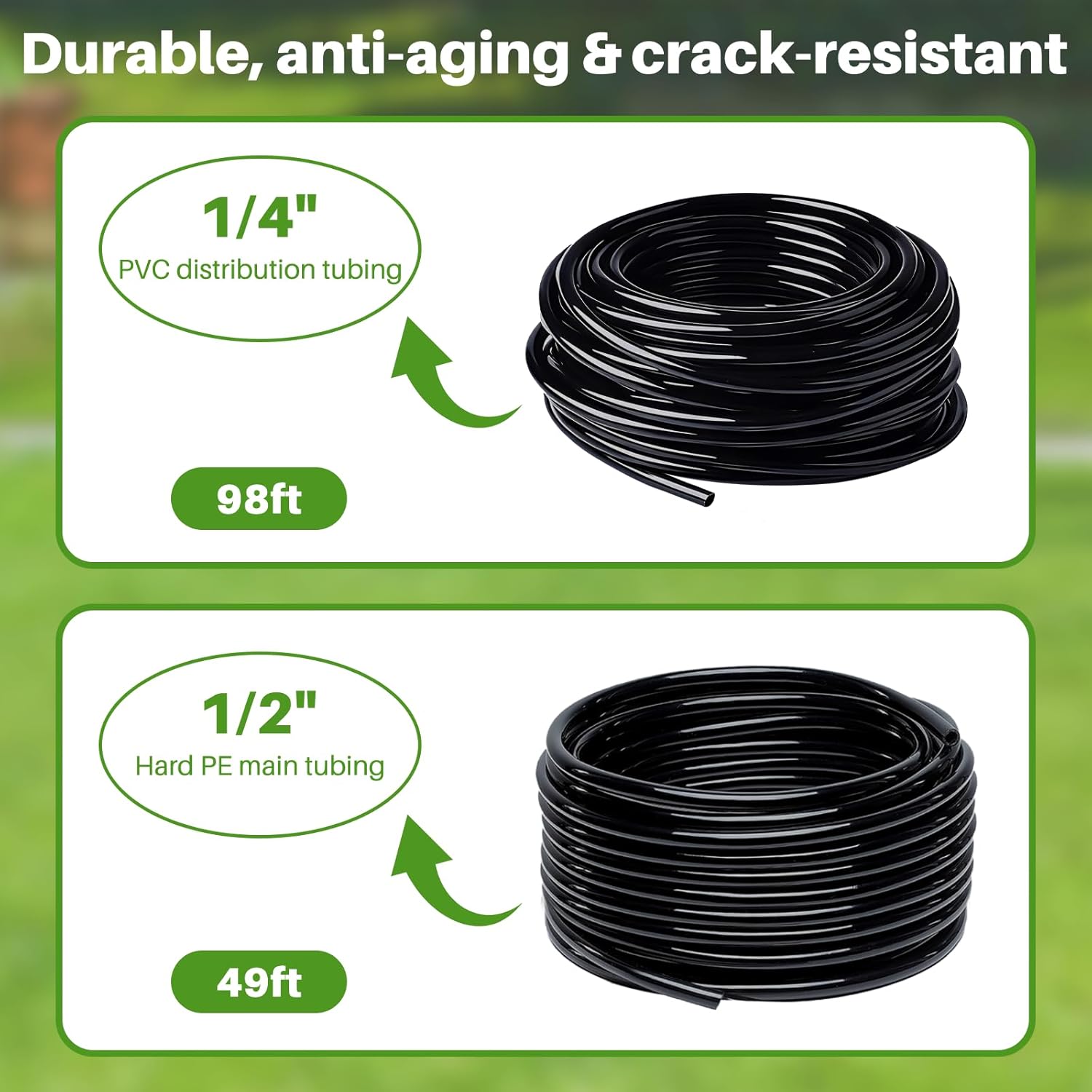 Drip Irrigation System, Automatic Garden Watering Kit, Quick-Connect Watering Misting Drip Irrigation System for Greenhouses,Yards,Lawns,Raised Beds,with 98ft 1/4''& 49ft 1/2" Tubing and Accessories