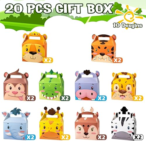Miniatura 2 de DMIGHT 20 cajas de recuerdos de fiesta de animales, bolsas de regalo de fiesta temática de animales, cajas de regalo de cumpleaños de animales para