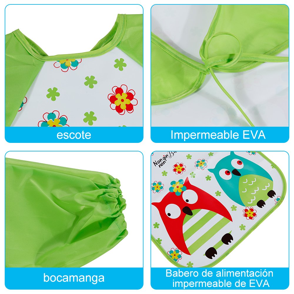 Lictin Set di 3 bavaglino a manica lunga bavaglino impermeabile (Multicolore)