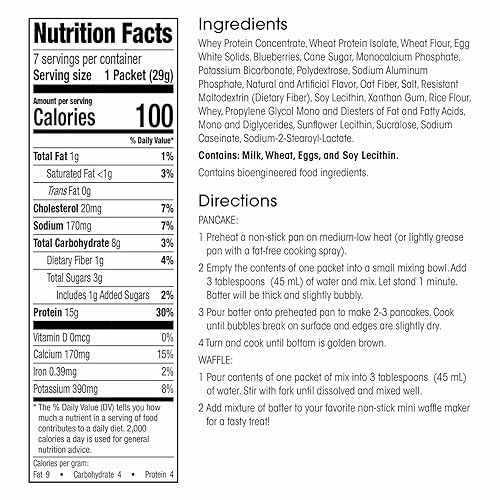 Vista 2 de Wonderslim Mezcla de proteínas para panqueques y waffles, arándano, baja en azúcar y baja en calorías (7 unidades)