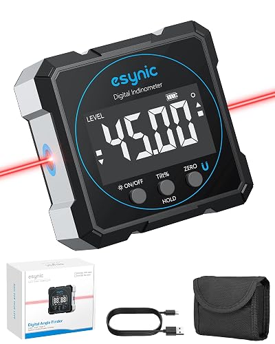 eSynic Digitaler Winkelmesser Neigungsmesser Laser Wasserwaage 4-seitigem Magnetwinkelmesser, 4 * 90° Messbereich, 0,05° Auflösung, Wiederaufladbar mit USB-C, Für Holzarbeiten und Bauprojekte