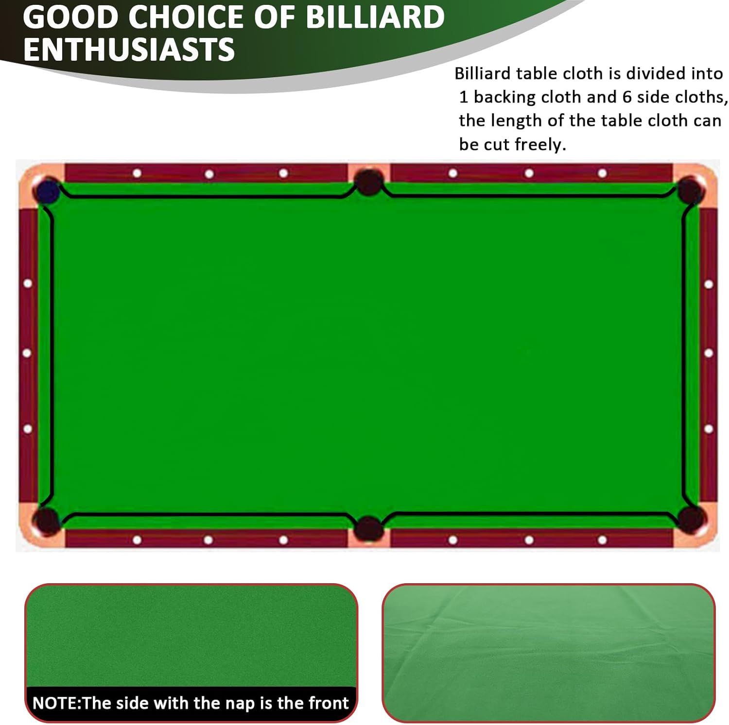 Podoy 8ft Pool Table Replacement Kit, Pool Table Bumpers (Set of 6) with Felt Cloth/Cushion Facings (Set of 12) for Billiard Rail Rubber Bumpers Home & Pro Use Billiard Rail & Pocket Accessories