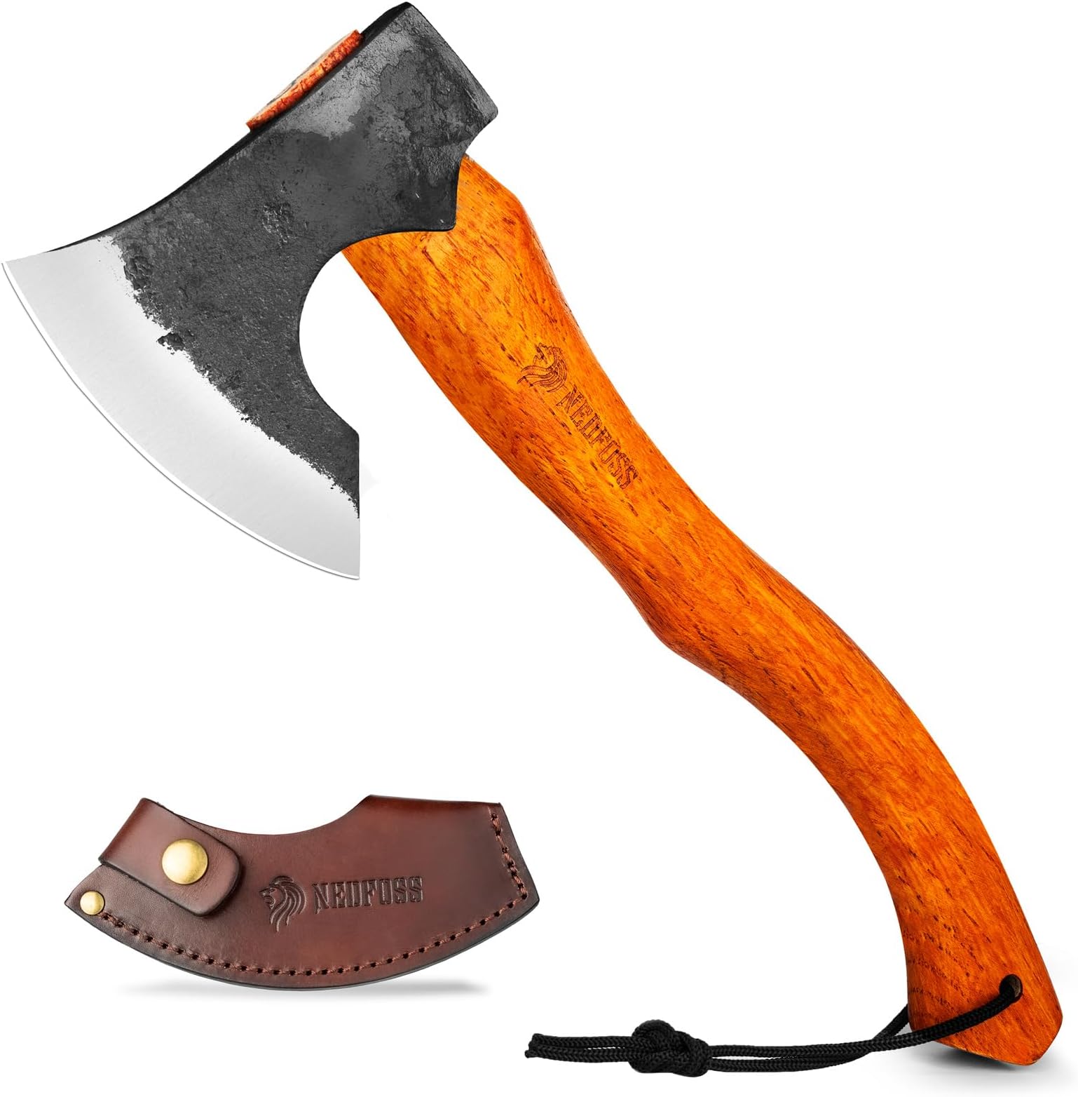 NEDFOSS Mammoth Camping Hatchet Axe 15.5" Hand Forged Splitting Axe, Outdoor Wood Splitting Chopping Tool, High Carbon Steel & Wooden Handle Bushcraft Survival Axe with Leather Sheath for Men Women