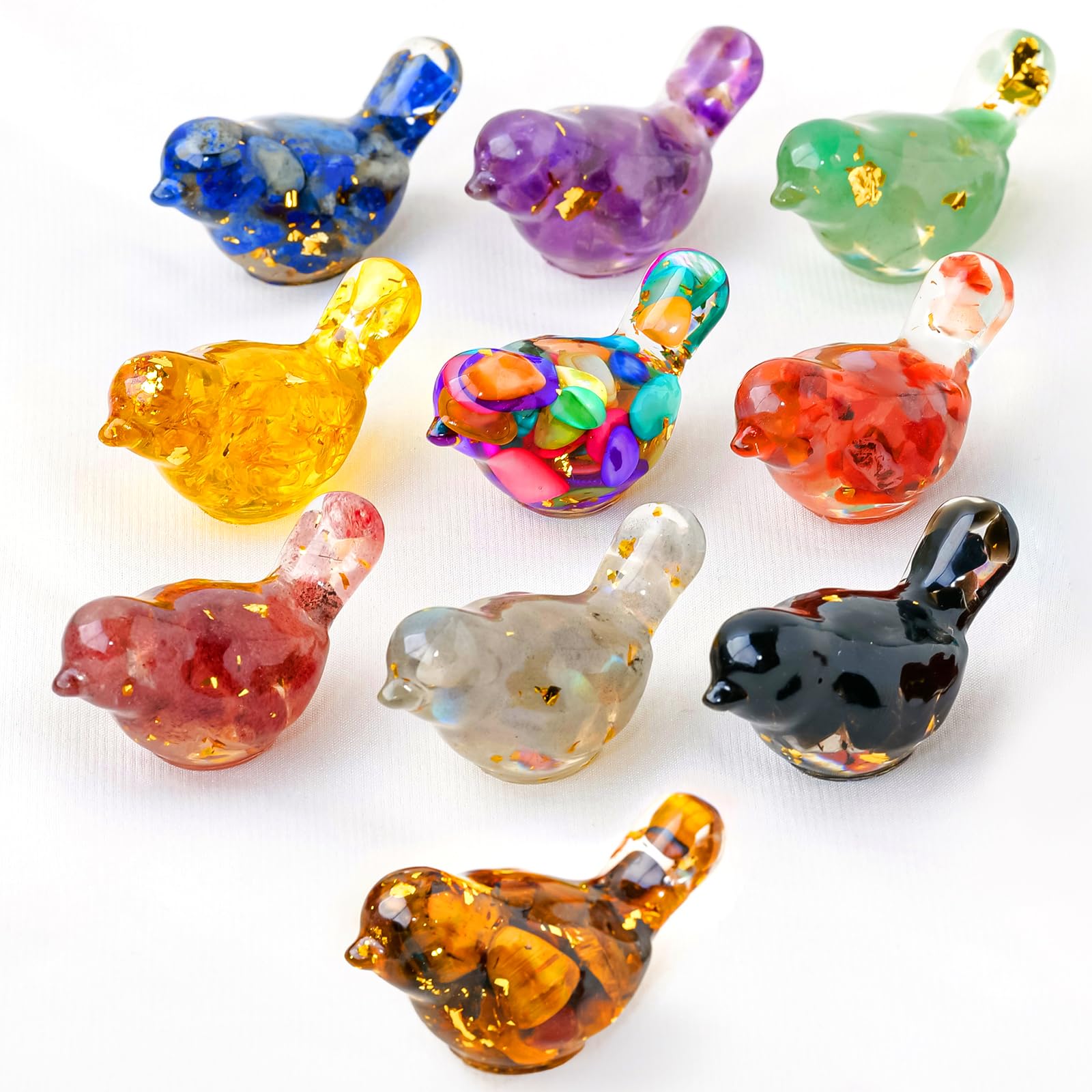 RJINGSHI 10pcs Crystal Bird Figurines - Miniature Resin Animal Statues Decorative Gravel Birds Crystal Animal Figurines for Home Decor Unique Bird Gifts