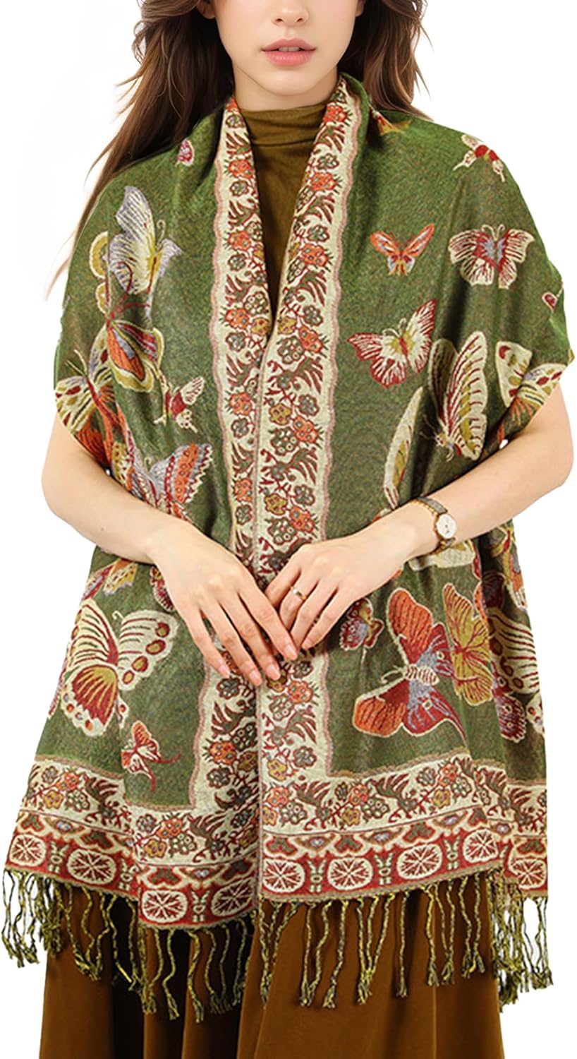 MUQU Women Pashmina Shawls and Wraps Scarf Soft Silky Reversible Paisley Scarves Shawl for Women