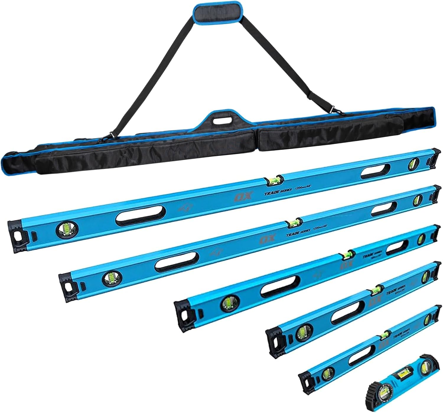 OX Trade 7-Piece Level Bundle, Pro Level Bag w/Trade Levels - 78", 72", 48", 36", 24", 10" Torpedo