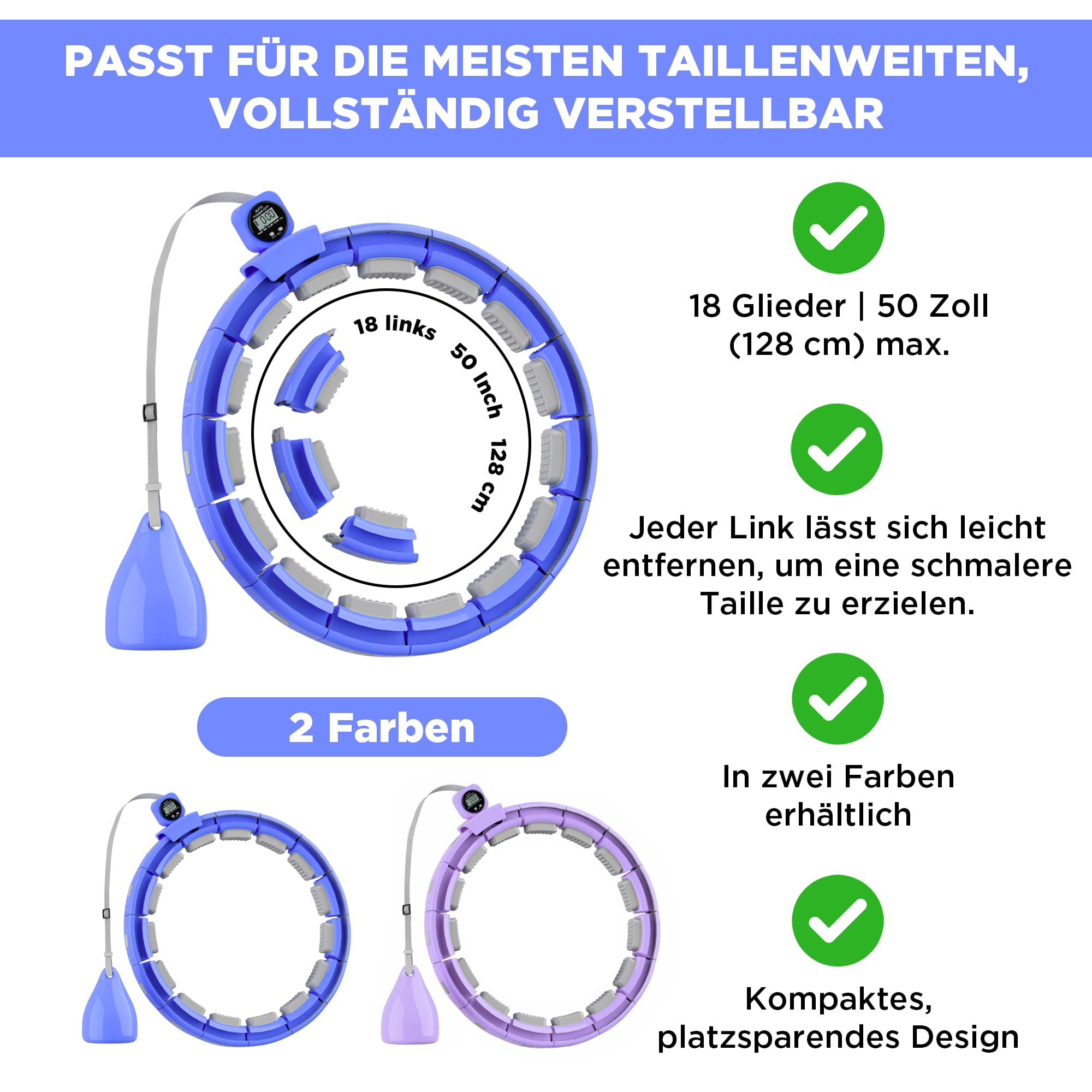 Smart Fitness Hula Hoop Reifen für die Gewichtsabnahme bei erwachsen - Ideal für Anfänger Hula Hoopers. Hula Hoop mit Gewicht Kugel