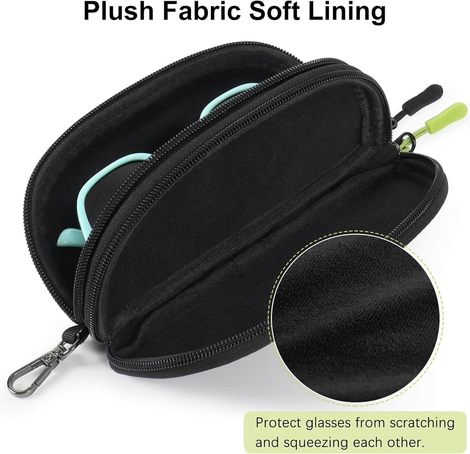 WOMACO Double Glasses Case, Soft Dual Eyeglass Sunglasses Case, Portable Travel Eyewear Pouch Holder with Zipper and Clip - Image 3