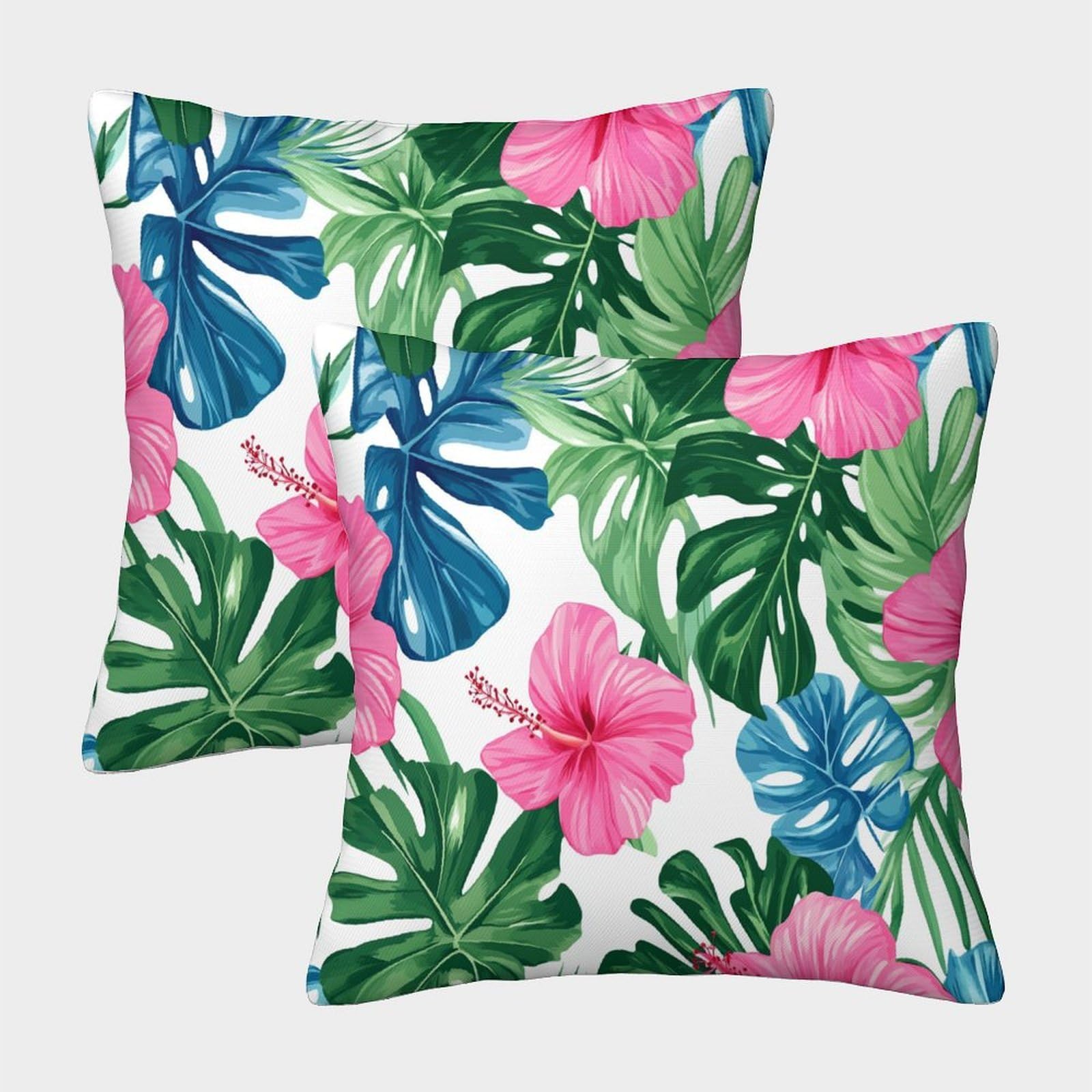 kaiyun 2 Pack 45x45cm Pillow Cases,Colorful Tropical Flowers Decorative 3D Printed Palm Leaves Hibiscus Monstera Cushion Cover,sofa Bed Decorative Cushions