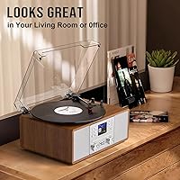 Vista 6 de 10-in-1 Retro Bluetooth Record Player with Built-in Stereo Speakers Wireless 3-Speed Turntable for Vinyl, CD, MP3, USB/SD, Internet Radio