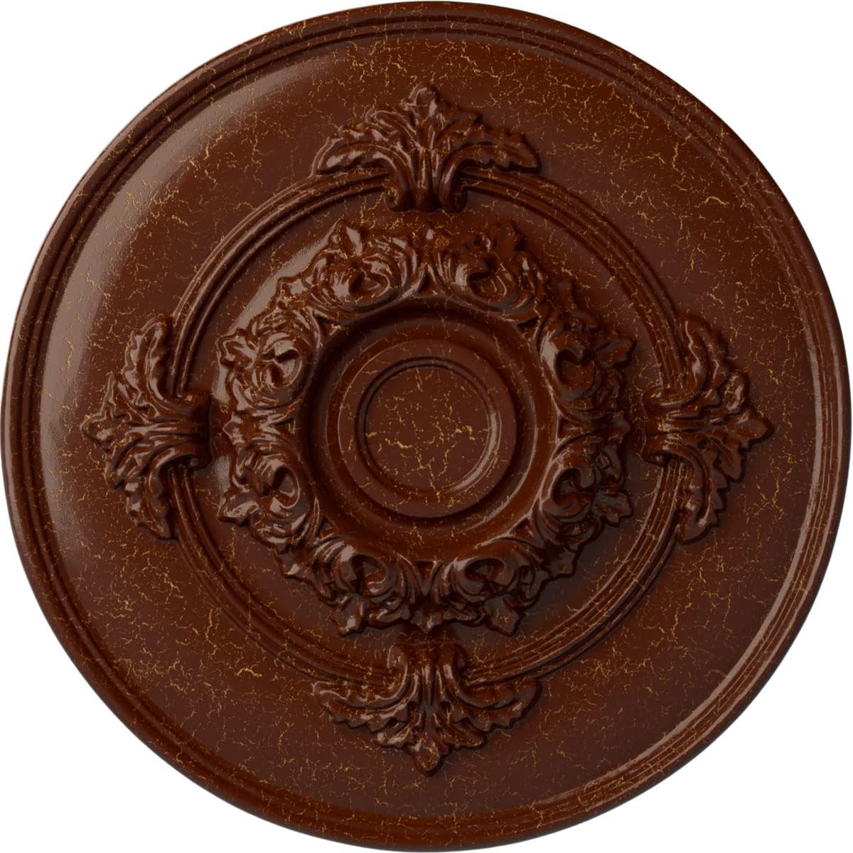 13 3/4"OD x 1"P Monique Ceiling Medallion (Fits Canopies up to 3 3/4"), Hand-Painted Burnished Mahogany Crackle