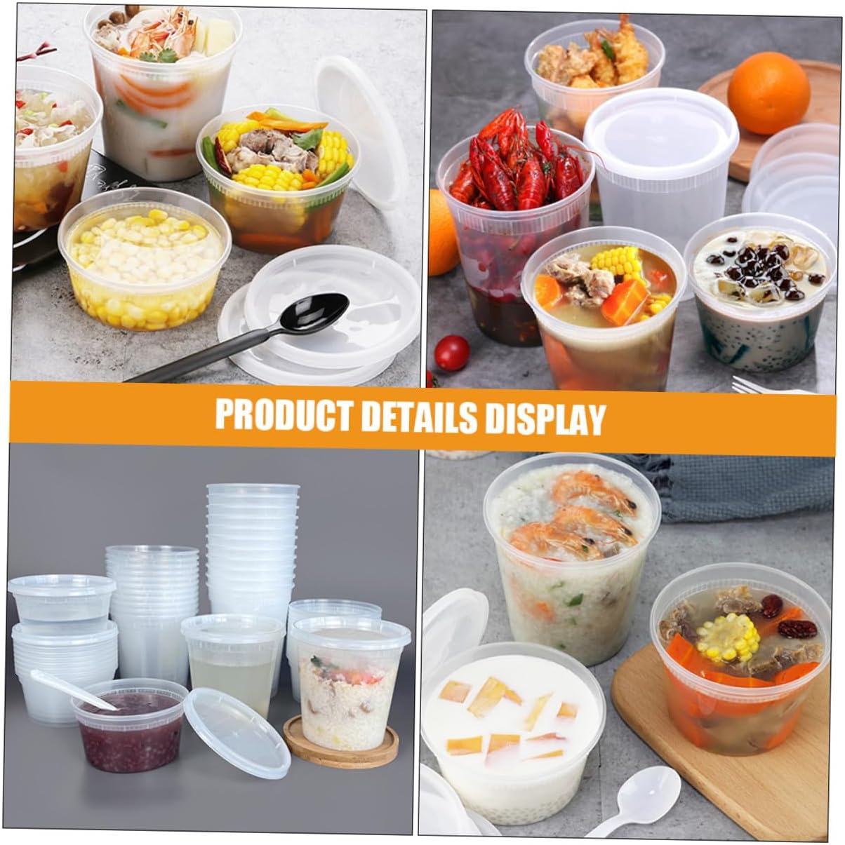 HOMSFOU Disposable Soup Cups and Takeout Bowls 16oz 32oz Leakproof Food Containers with Lids for Hot and Cold Soups, Beverages, Meal Prep, 50pcs Set
