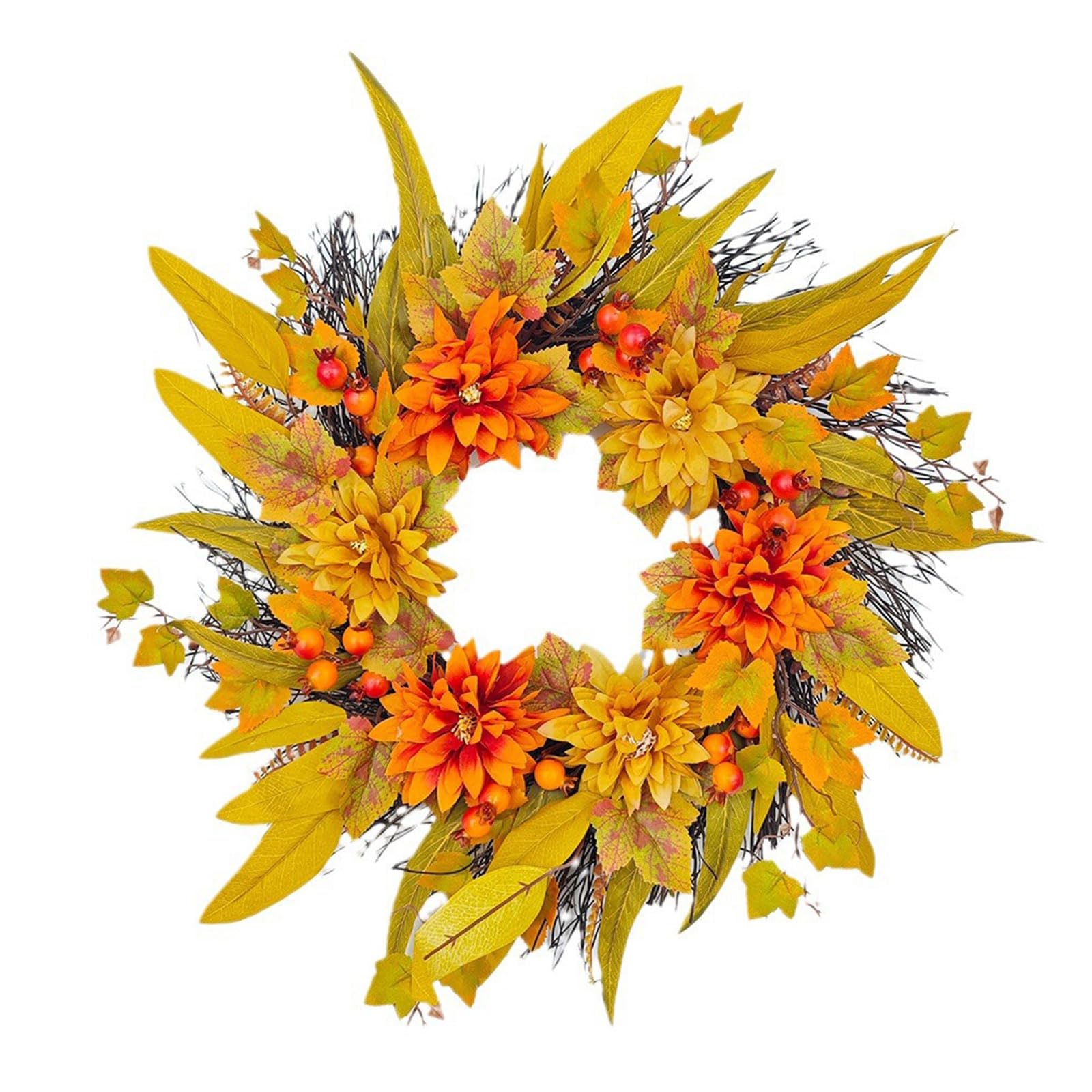 Artificial Flower Wreath 19.69" / 50cm Door Wreath with Maple Leaves Fall Festival for Front Door Wall Thanksgiving Fall
