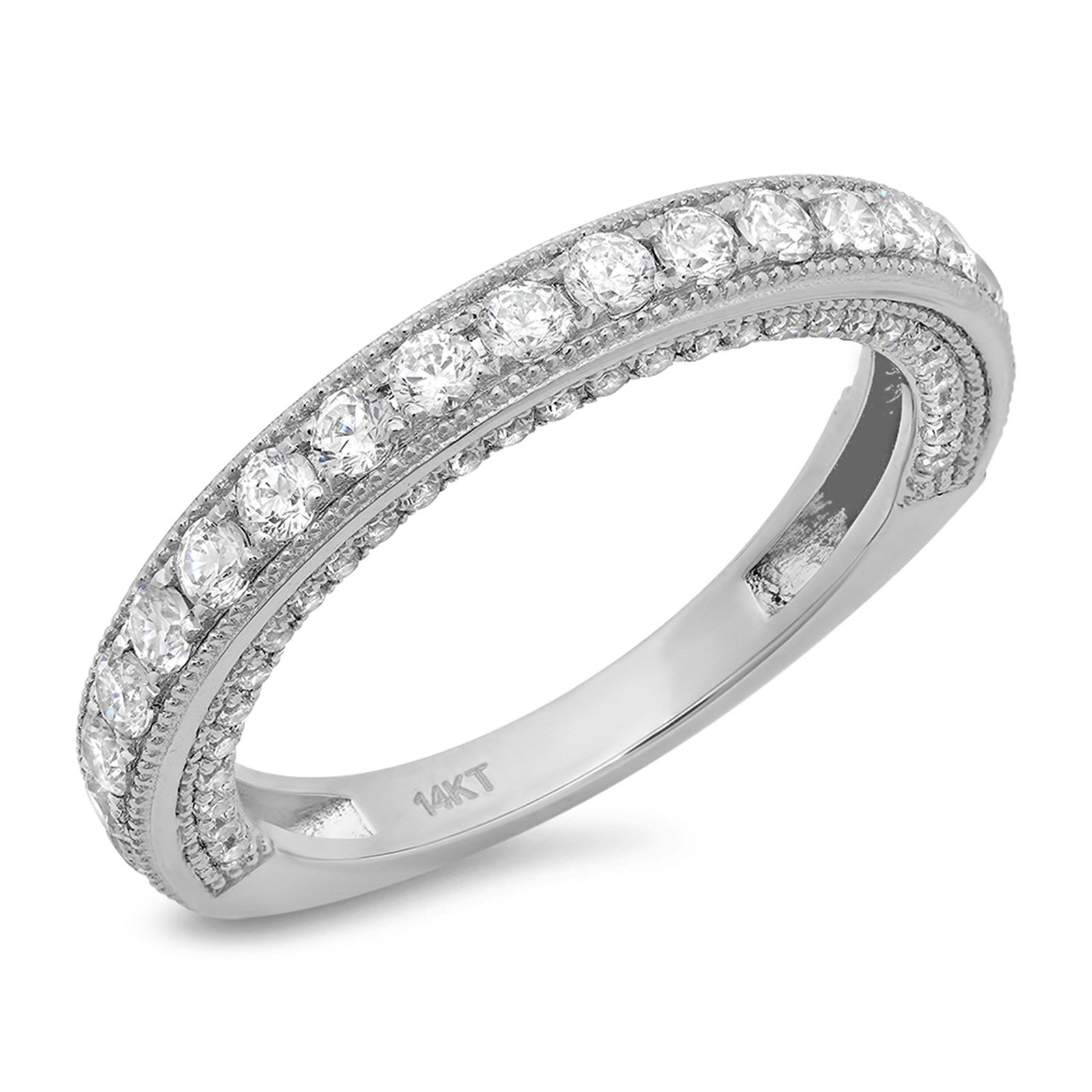 Clara Pucci1.2 Ct Round Cut Pave Set Promise Wedding Bridal Eternity Engagement Anniversary Band Ring 14K White Gold