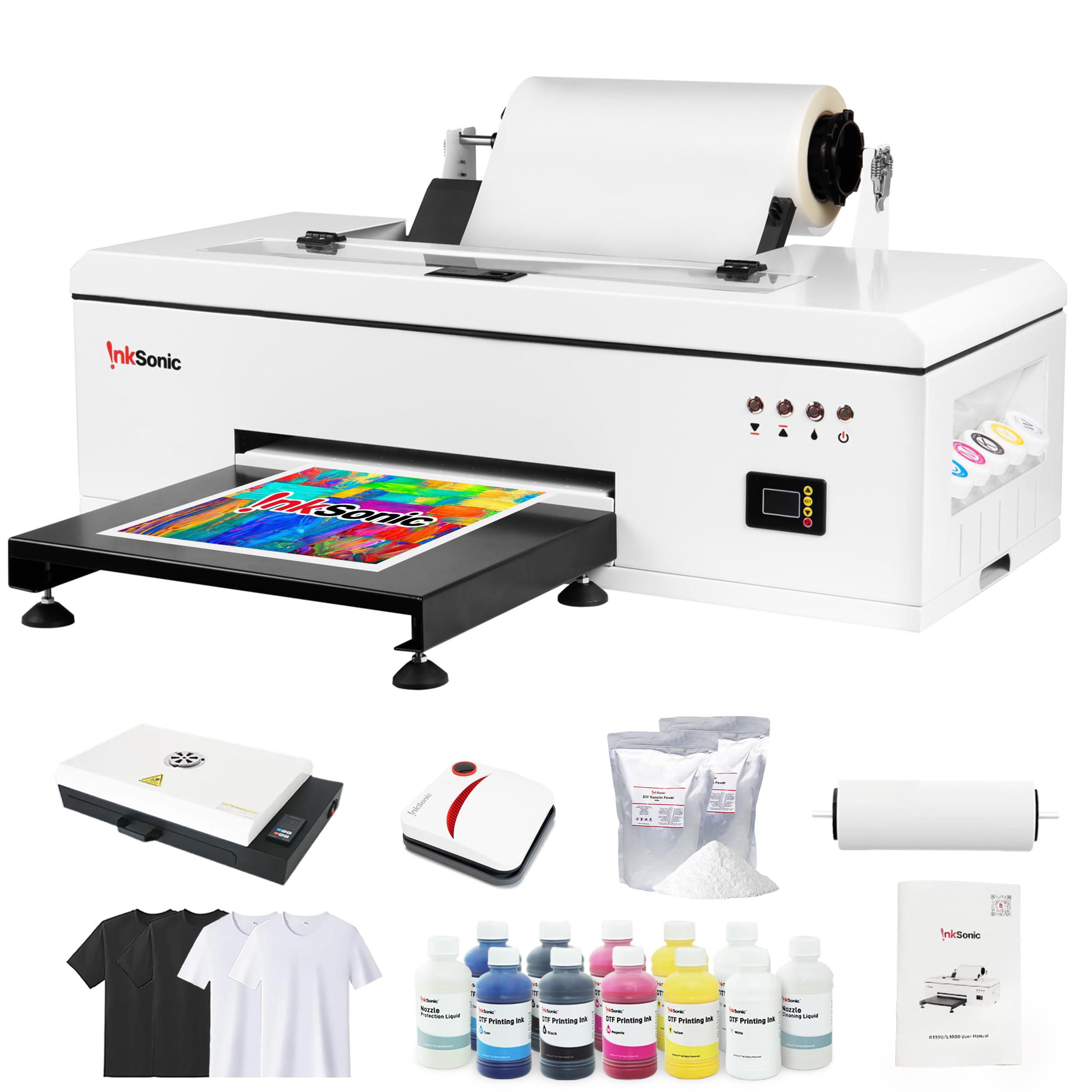 RocRow InkSonic R1390 A3 DTF Printer, T-Shirt Printing Machine, White Ink, Auto Cleaning, Direct to Film, Ink, Film, T-Shirt, Printer, Oven, Heat Press (Printer + Heat Press)