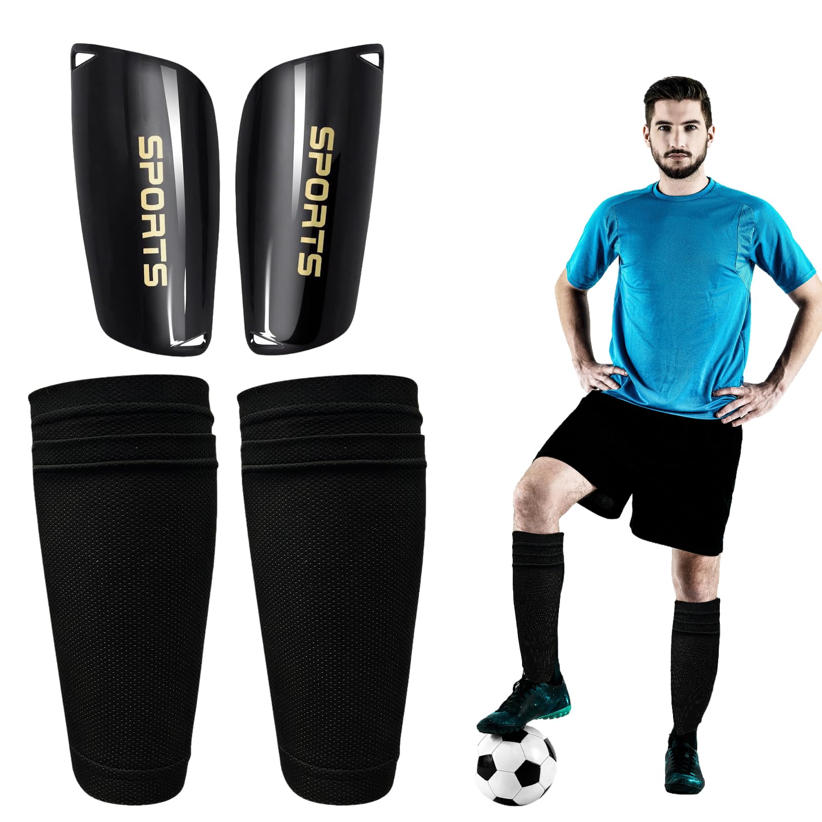 Hocklliy Mini Shin Pads Football, Small Shin Guards with Shin Pad Sock Covers, Breathable Guards Accessories for Teenagers & Adult, Skiing, Joga, Hockey, Fitness