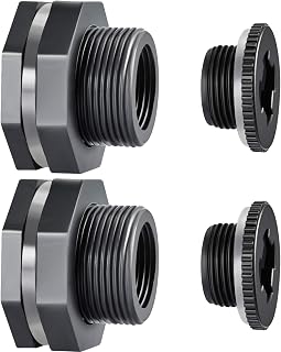 Outus 2 Pieces PVC Bulkhead Fitting with Plugs for Rain Barrels, Aquariums, Water Tanks, Tubs, Pools (1 Inch+5 mm Thick Silicon Seal Gasket)