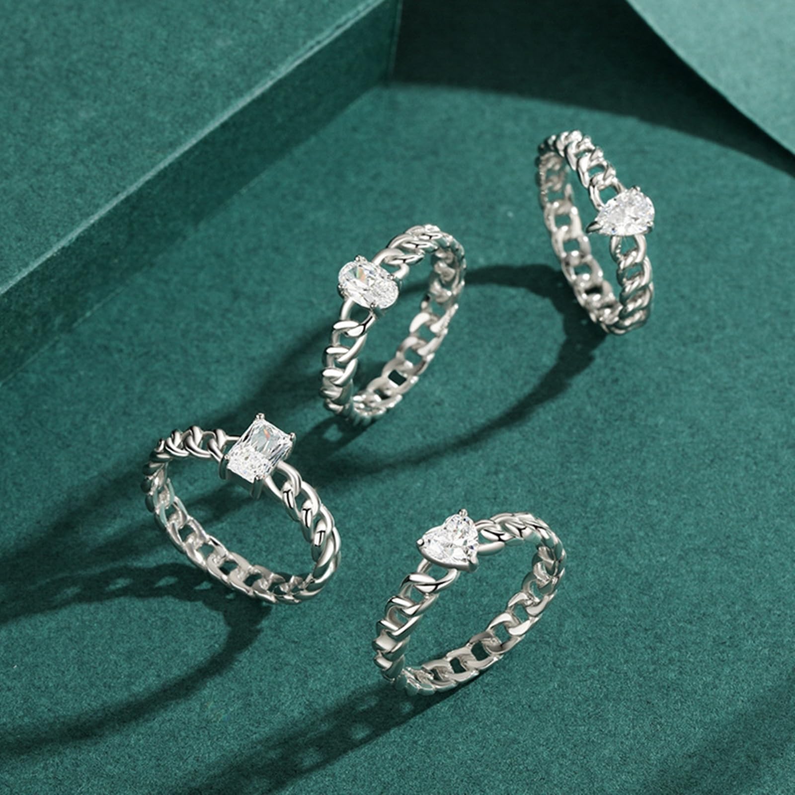 Anillo para mujer, oro auténtico, anillo de boda único con diamante cultivado en laboratorio, anillos de compromiso, forma de gota, oro blanco, anillo de banda para mujer