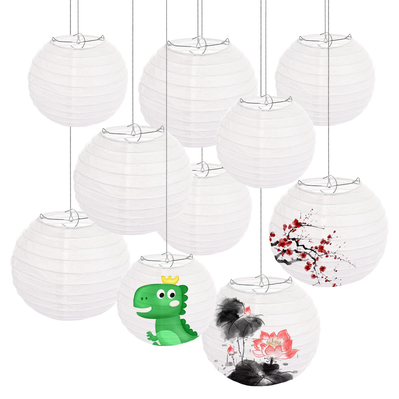 ASelected 12 Stück Lampions Papierlampe Weiße Papier Laterne Hängende Runde Papierlaternen für Hochzeit Geburtstag Feiern Garten Deko (15 cm und 20 cm)