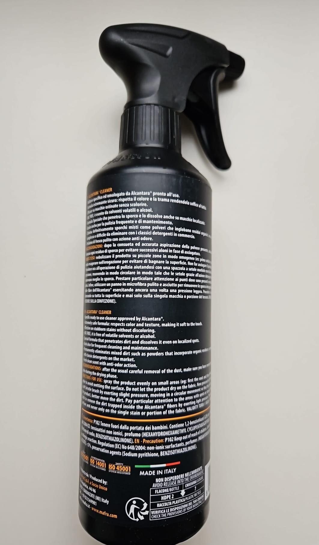 KIT MAFRA MANIAC LINE ALCANTARA CLEANER + SPUGNETTA LUCIDA AUTO + PANNO HEAVY WORK PULIZIA MACCHIE OSTINATE SPORCHI MISTI SU TESSUTI SEDILI