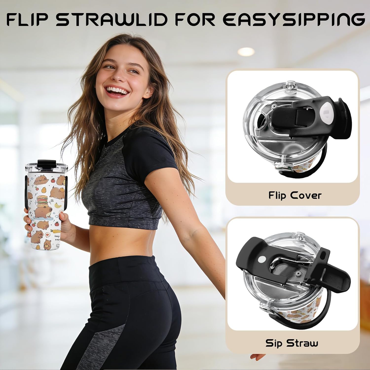 Capybara Tumbler 20 oz with Handle - Cute Animal Water Bottle, Insulated Cup - Unique Gifts for Girls, Kids, Capybara Lovers - Birthday Christmas Gift - Image 8