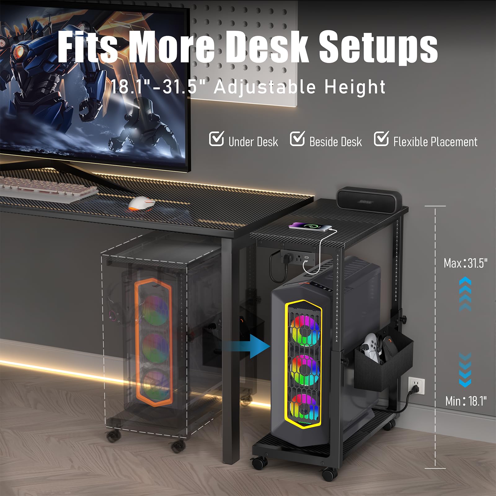 Sedegn Verstellbarer Computer-Turmständer - 46-80 cm - für einfachen