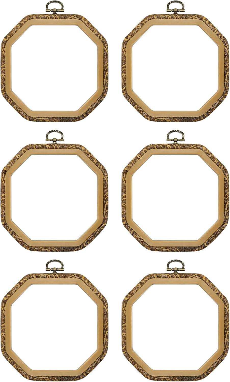 Faylapa 6Pcs Embroidery Hoop Octagonal Cross Stitch Hoop Ring 5.5 inch Decorative Imitated Wood Display Frame for Embroidery, Cross Stitch, Craft Sewing DIY Hanging Decoration