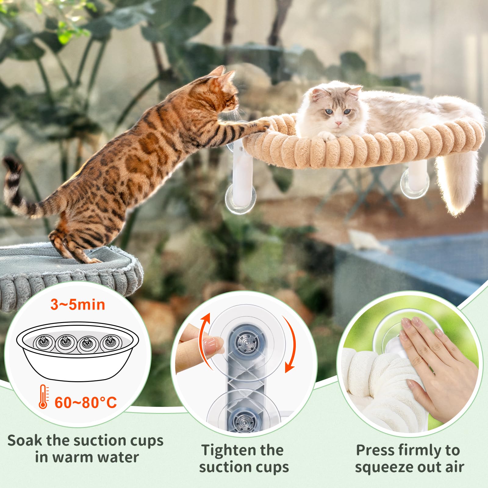 Sunhoo Cama plegable para ventana de gato, hamaca para alféizar de la ventana, asiento grande con ventosa para interiores, con cojín de felpa suave, lavable a máquina, 21.25 x 11.8 pulgadas (blanco, M