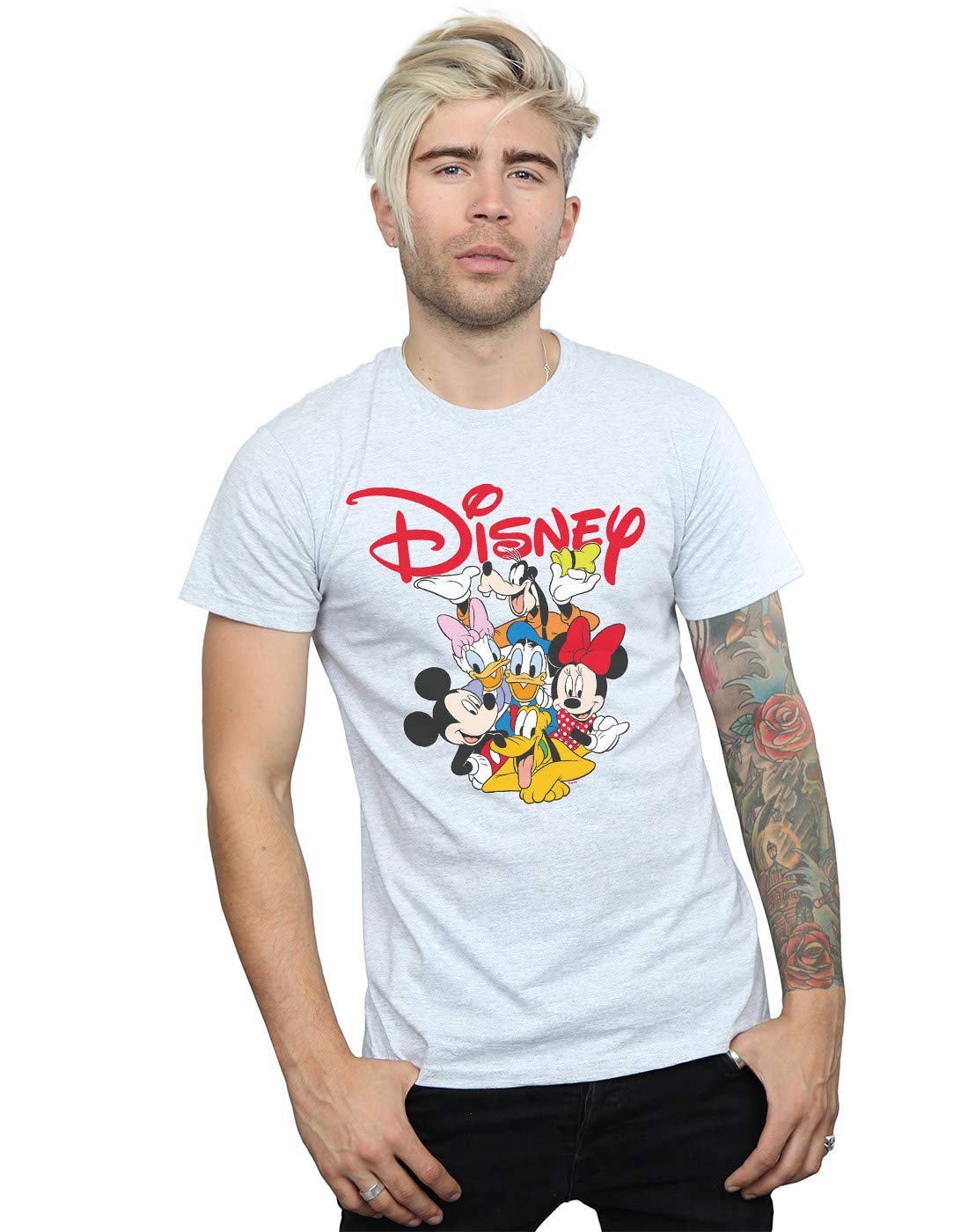 Disney Men's Grey Mickey Mouse Crew T-Shirt Medium
