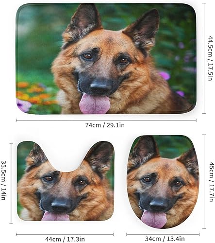 Miniatura 3 de Divertidos juegos de cortinas de ducha de perro de animales, 4 piezas, moderno bosque de primavera floral lindo estampado de pastor alemán, juegos