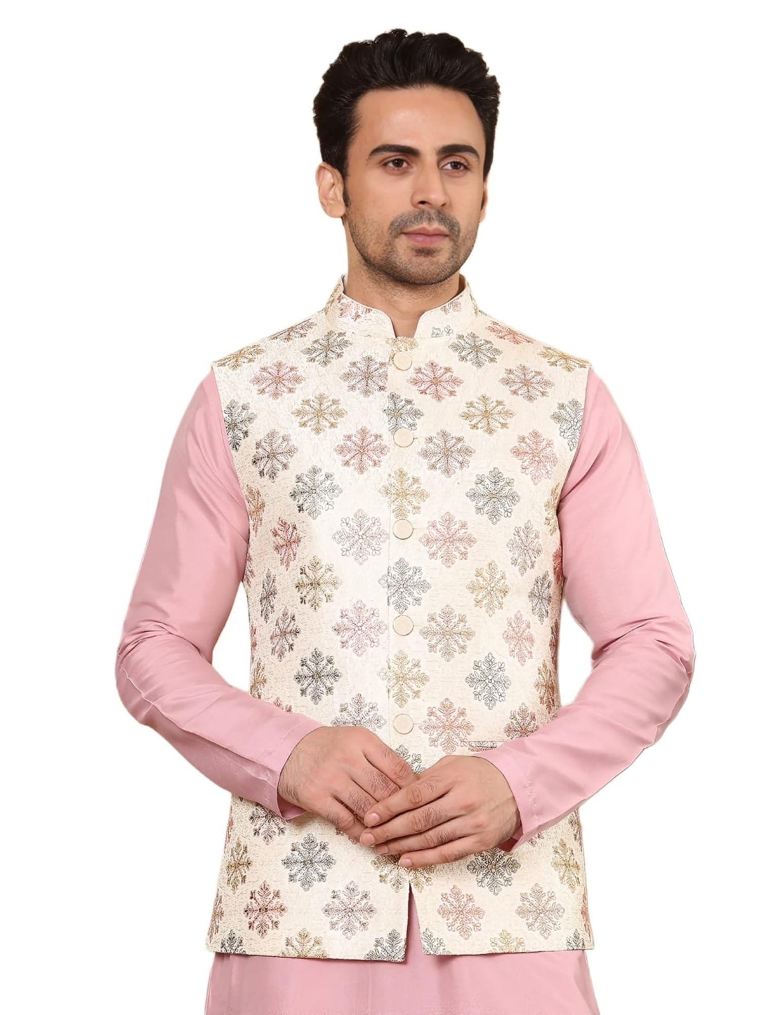 ms multi shades Men's Woven Design Embroidered Nehru Jacket-picture-52