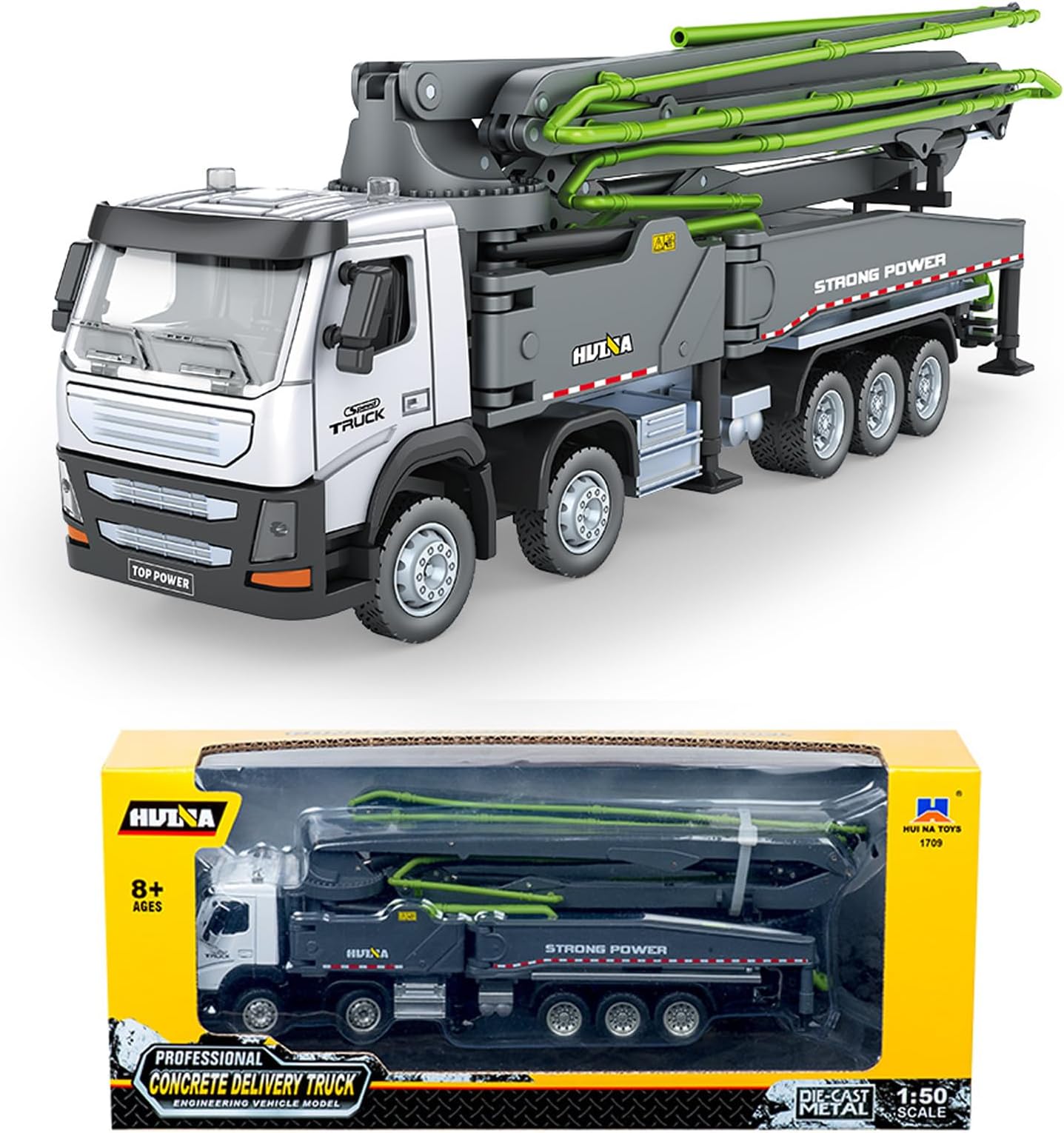 Gemini&Genius Concrete Pump Truck Toys for Kids, Alloy 1-50 Die-cast Heavy Duty Wheeled Construction Vehicle Toys Gift, Collectible for Kids and Decoration House