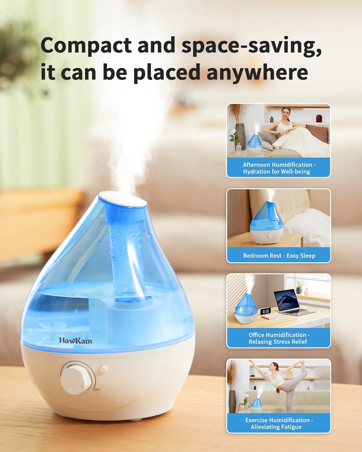 Humidifiers for Bedroom Baby (1.8L Water Tank), Cool Mist Humidifiers with Easy to Clean, Night Light, Auto Shut-Off, Small Humidifiers for Home, Large Room, Nursery, Office, Plants