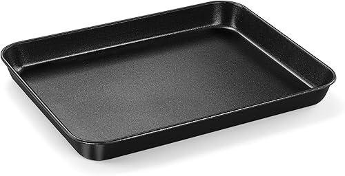 Bandeja para horno tostador E-far, bandeja de 10.5x8x1 pulgadas antiadherente para hornear galletas, bandeja de hornear pequeña de acero al carbono