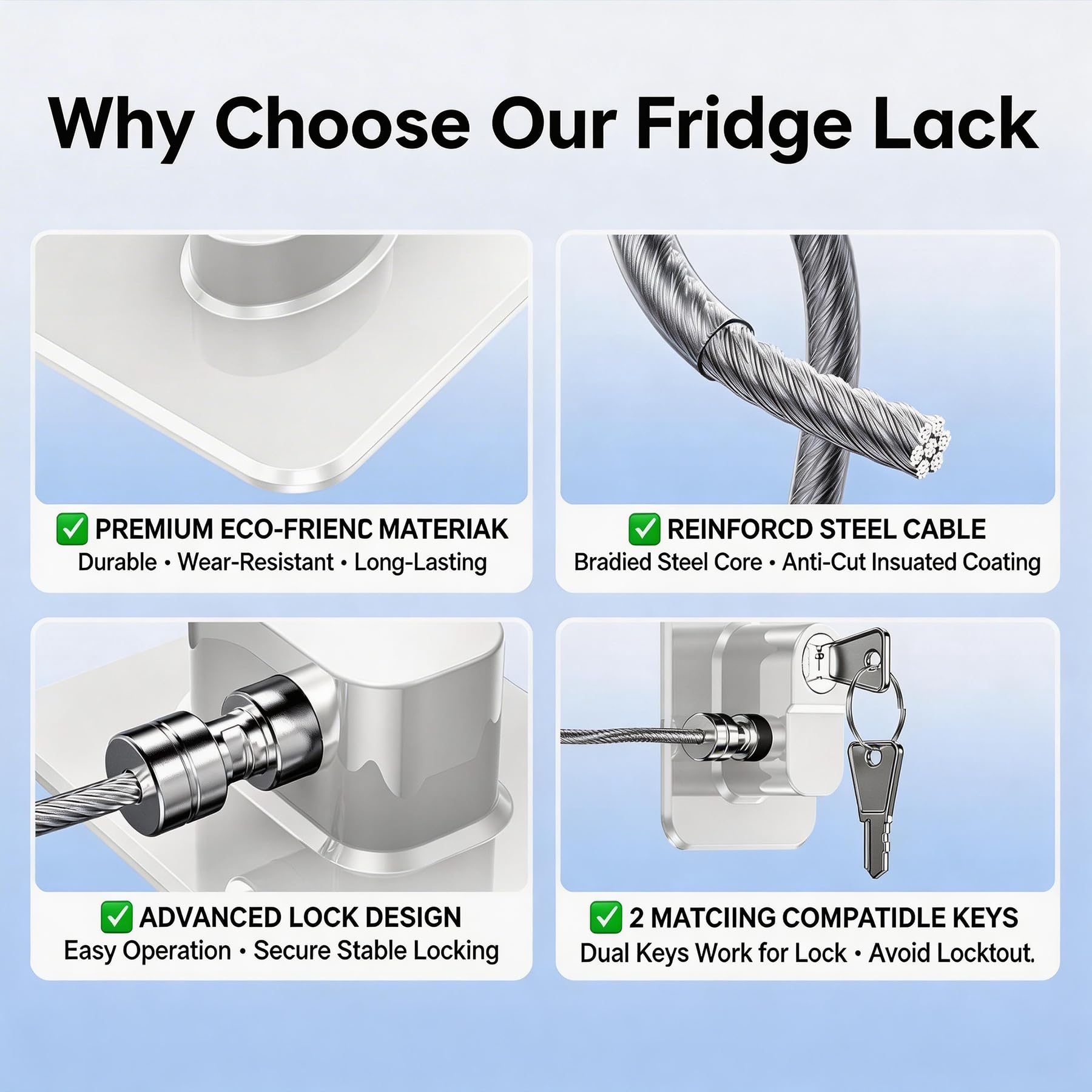 2 Pièce Cadenas Frigo Porte Avec des Clés pour Bébés, Enfants et Adultes, Verrou Frigo Auto-adhésif Bloque Cadenas Sécurité pour Frigo, Armoires et Tiroirs, Four, Fenêtres (Brevet) (Blanc-2 pièces)