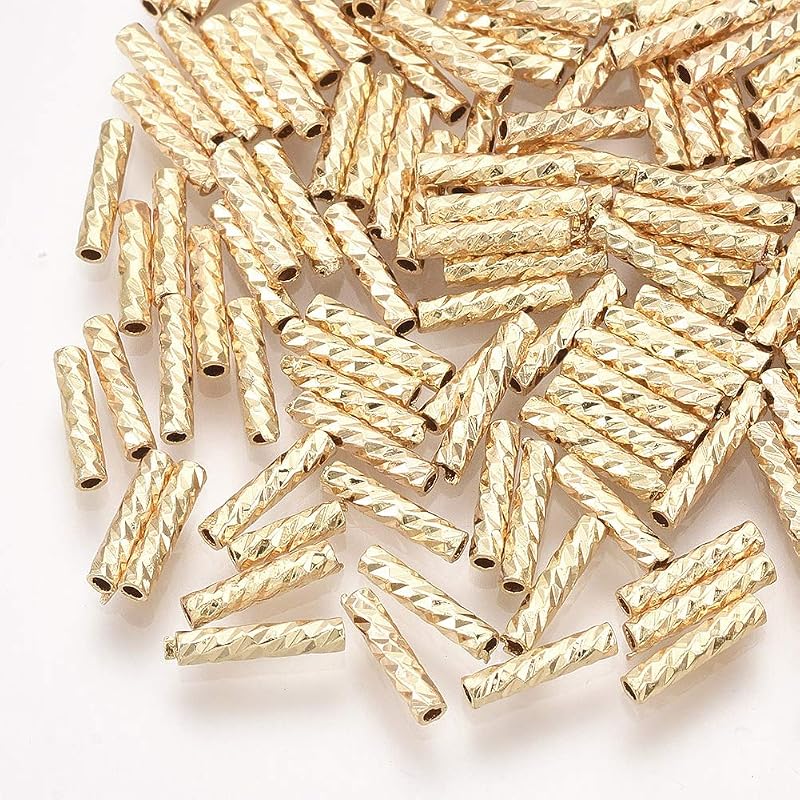 Craftdady 20 cuentas espaciadoras de fideos de oro de 18 quilates con textura de filigrana de tubo largo dorado texturizado a granel para hacer joyas