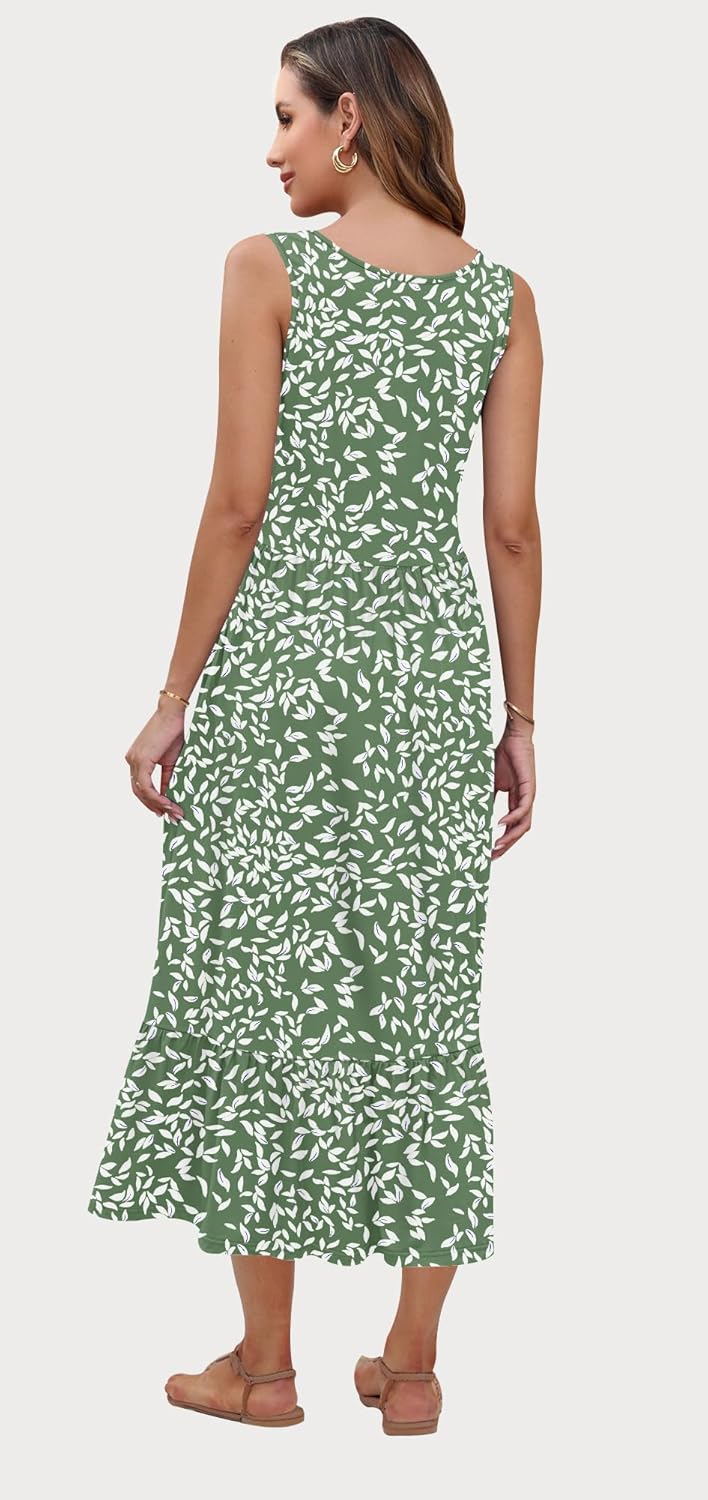 AUSELILY Womens Summer Dresses 2026 Sleeveless Maxi Dress Crewneck Casual Flowy Tiered Sundresses with Pockets - Image 5