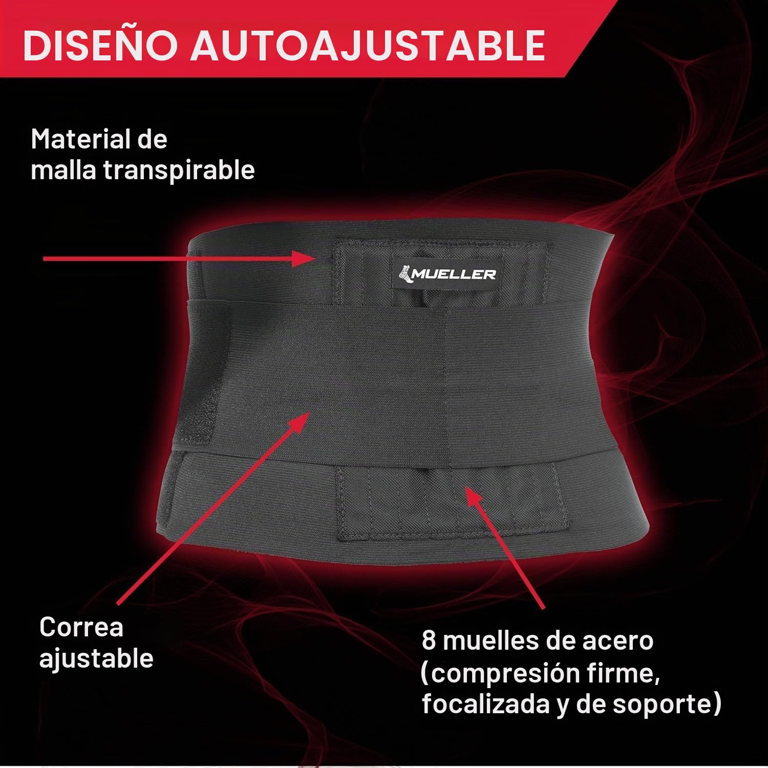 Mueller - Soporte trasero ajustable, color negro, talla única