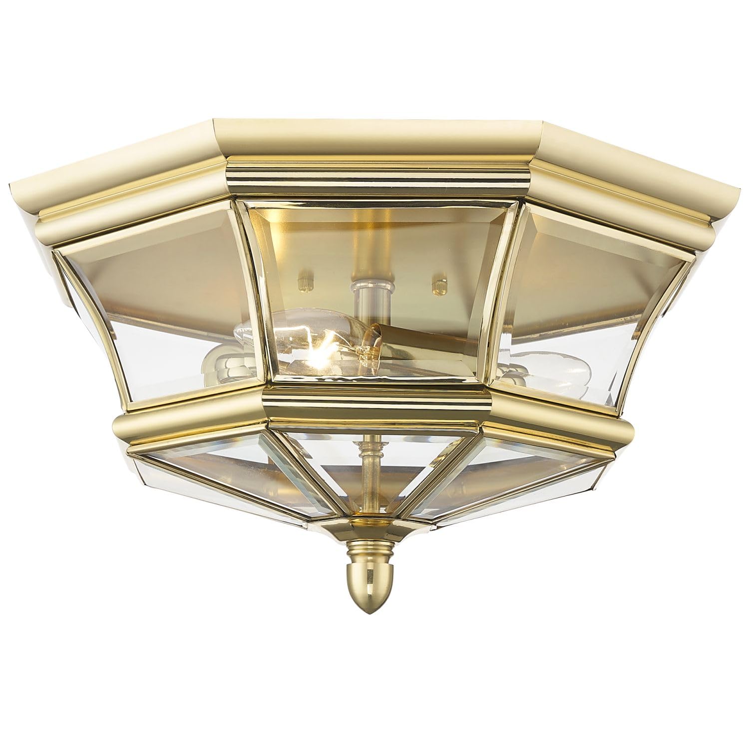 Licht-Erlebnisse Deckenlampe Aussenbereich B: 36 cm klein in Gold 3x E14 Deckenleuchte IP44 Aluminium Messing Glas Terrassenbeleuchtung Decke