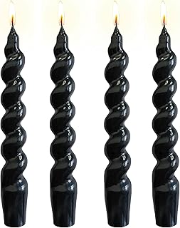 Black Tapered Candle Spiral Candlesticks, Halloween Twisted Candle Short Candle Sticks Unscented Church Candles for Birtday Wedding Home Decor Gifts,7inch-4pcs-Black