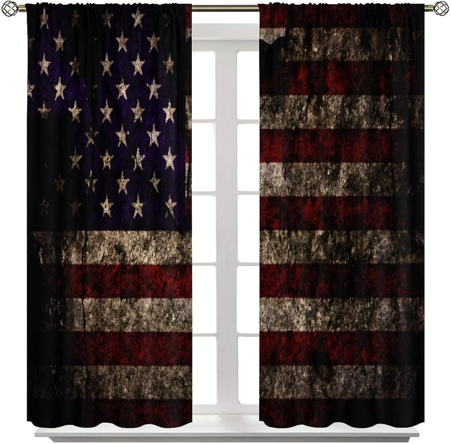 American Flag Blackout Curtain Vintage American Flag Window Curtain Sunlight Filtering Drapes Rod Pocket Dining Room Bedroom Living Room Cafe Kitchen 2 Panels 42x63 in