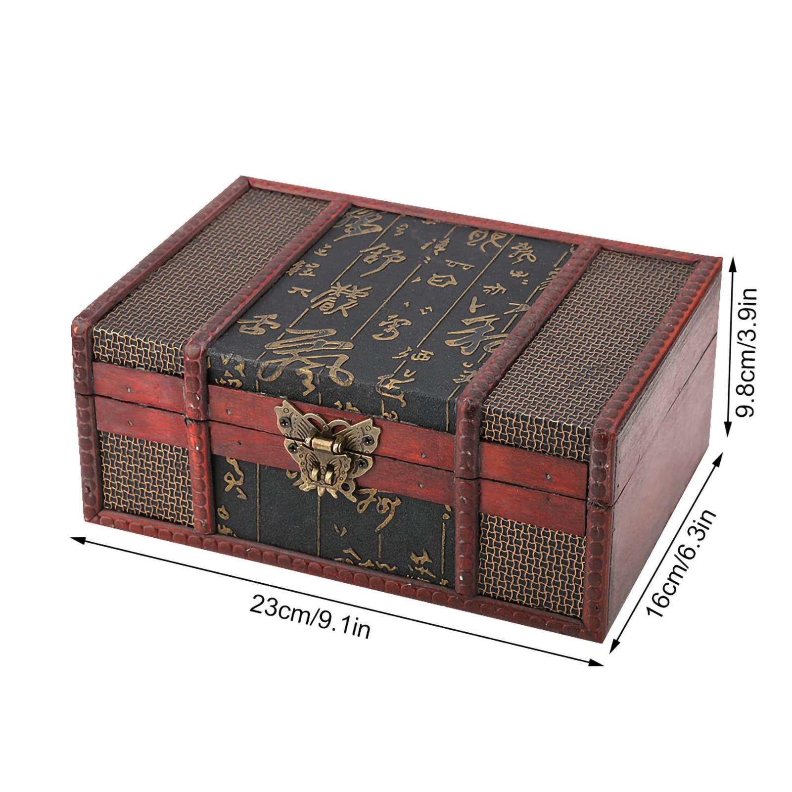 Boîte à Trésor Vintage En Bois - Style Chinois Avec Serrure, 23x16x10cm