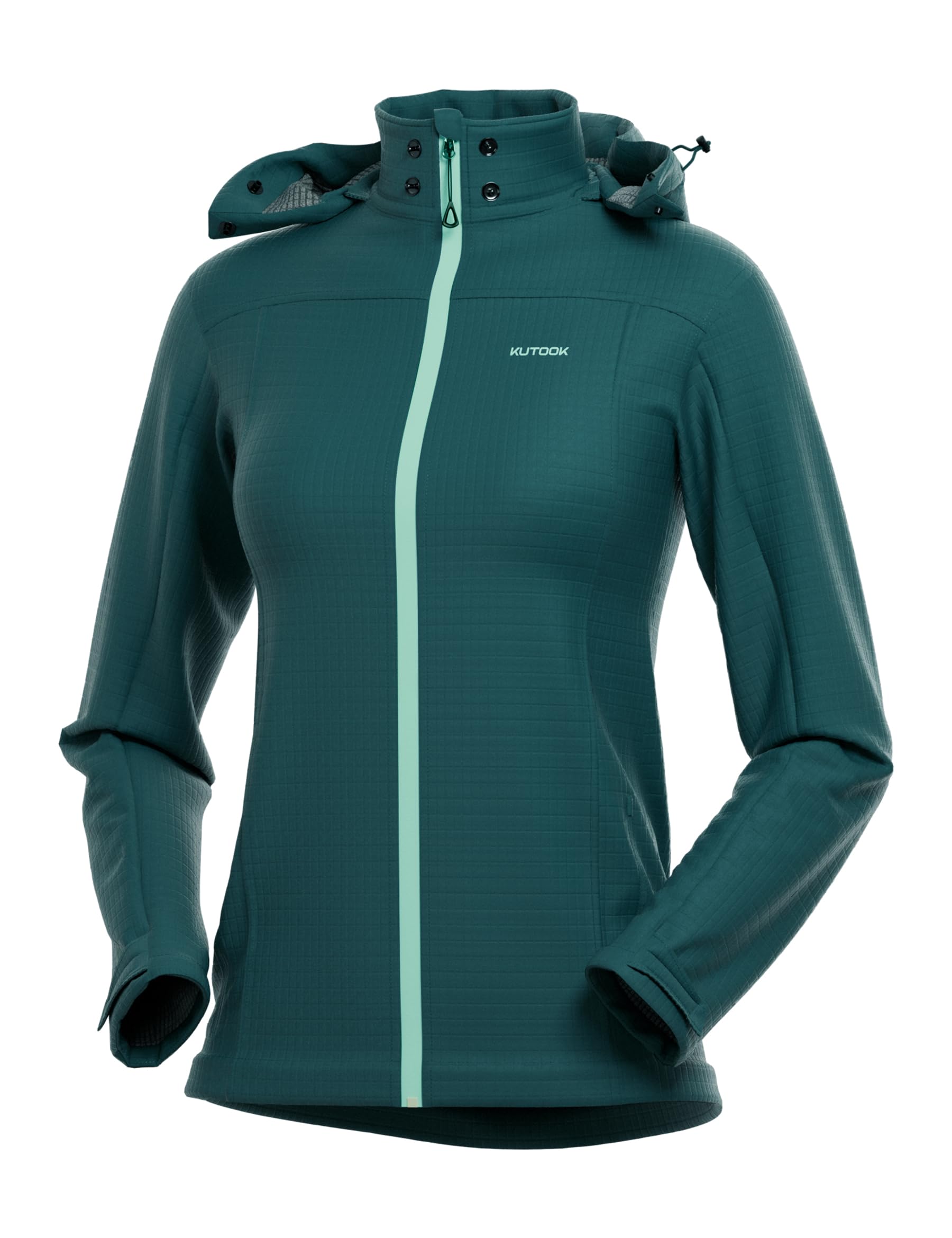 KUTOOK Chaqueta Softshell Ciclismo para Mujer Invierno Impermeable Cortavientos Chaqueta con Capucha Forro Polar para SenderismoTrekking Montaña Escalada