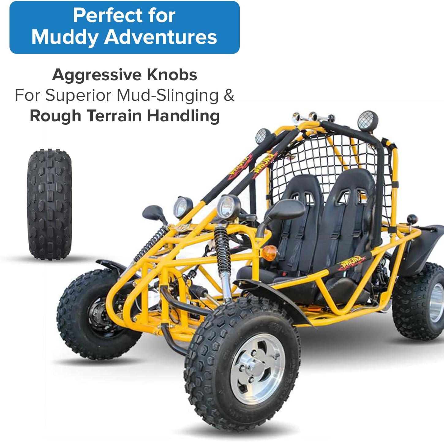 AlveyTech 19x7.00-8 Knobby Tire for the Baja MB165 & MB200 Mini Bikes - Replacement 19x7-8 Pneumatic Tires with QD113 Tread for ATV, Dirt Bike, Go-Kart, & Mini Bike (Single)