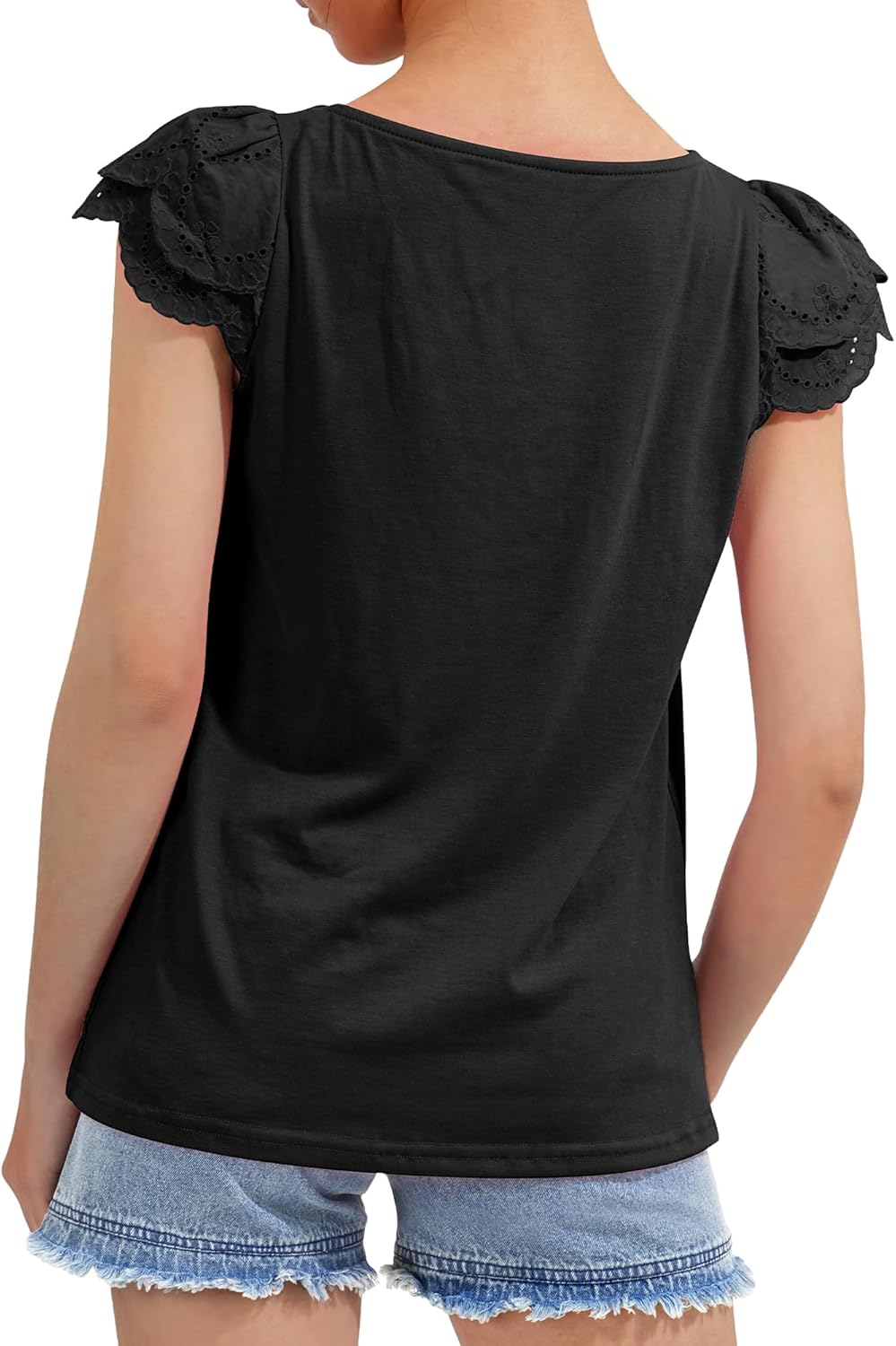 KEREDA Girls Short Sleeve Shirts Summer Tunic Tops Lace Openwork Ruffled Girls Cute Square Neck Clothes Blouse 5-14 Years - Image 5