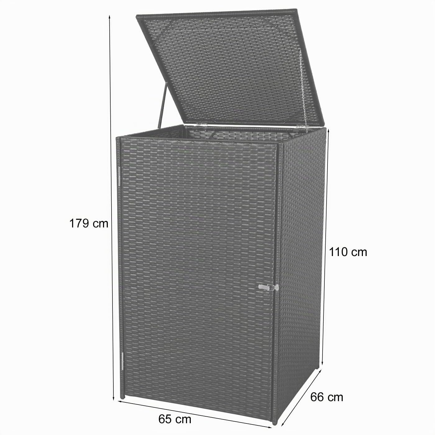 PROREGAL Mülltonnenverkleidung, HxBxT 110x65x66 cm, Poly-Rattan 120l, Schwarz, Mülltonnenbox Mülltonnenabdeckung