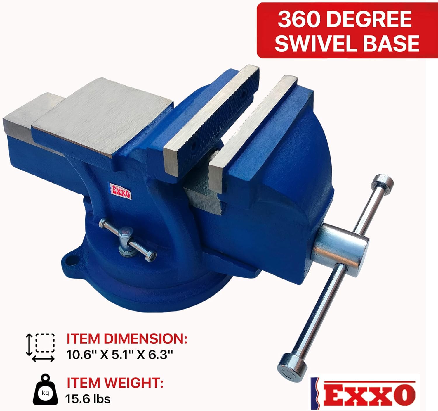EXXO Tools 4 Inch Bench Vise - 4" Bench Vise 360 Degree Swivel with Locking Base Ductile Iron Work Bench Vise Heavy Duty Vises Built In Anvil Stand Adjustable Workbench Vise Tool Hardened Jaws Grips